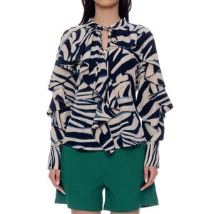 Gracia Modern Zebra Ruffle Sleeve Blouse